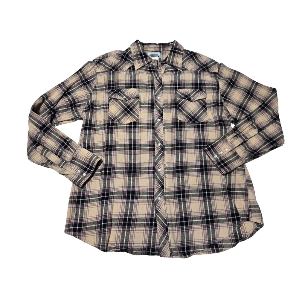 Wrangler Wrancher‎ Shirts Plaid Pearl Snap Men XL Neutral Western